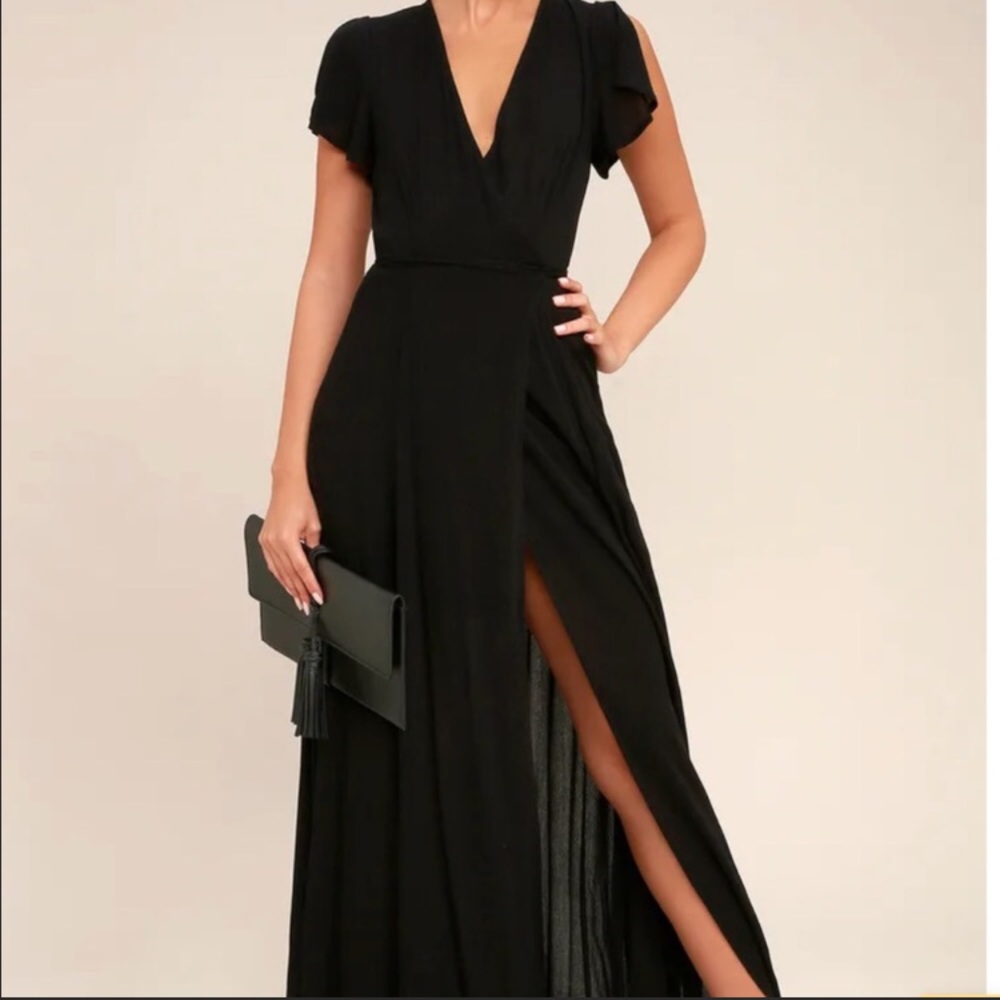 Lulus Heart of Marigold Black Maxi Wrap Dress